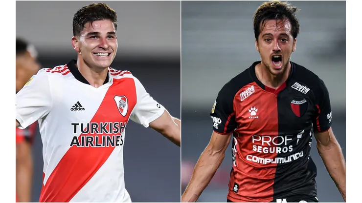 Julian Alvarez of River Plate (left) and Christian Bernardi of Colon.
