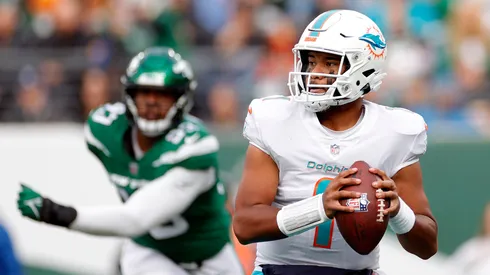 Tua Tagovailoa of the Miami Dolphins against the New York Jets earlier this 2021 NFL season.