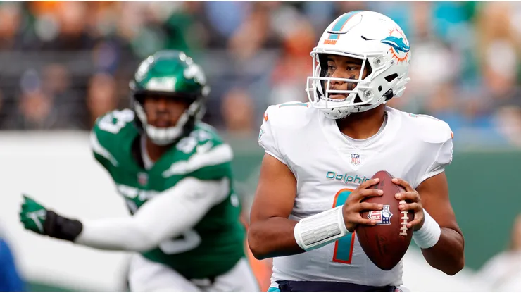 Tua Tagovailoa of the Miami Dolphins against the New York Jets earlier this 2021 NFL season.
