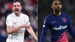 Thomas Delaney of Sevilla (left) and Matheus Cunha of Atletico Madrid (right)