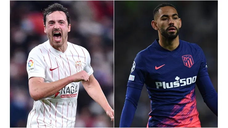 Thomas Delaney of Sevilla (left) and Matheus Cunha of Atletico Madrid (right)