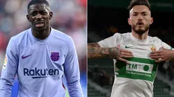 Ousmane Dembele of Barcelona (left) and Jose Antonio Ferrandez Pomares of Elche (right)