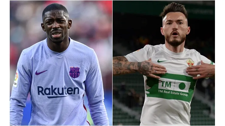 Ousmane Dembele of Barcelona (left) and Jose Antonio Ferrandez Pomares of Elche (right)