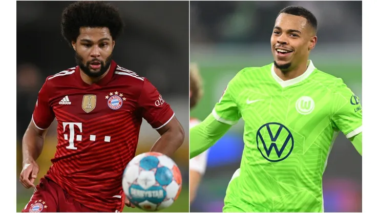 Serge Gnabry of Bayern (left) and Lukas Nmecha of Wolfsburg (right)