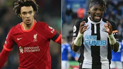Trent Alexander-Arnold of Liverpool (left) and Allan Saint-Maximin of Newcastle United (right)