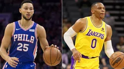 Ben Simmons of Philadelphia 76ers (left) and Russell Westbrook of Los Angeles Lakers.