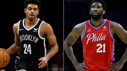 Cam Thomas of the Brooklyn Nets (left) and Joel Embiid of the Philadelphia 76ers (right)