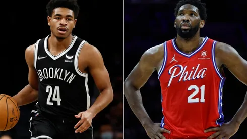 Cam Thomas of the Brooklyn Nets (left) and Joel Embiid of the Philadelphia 76ers (right)