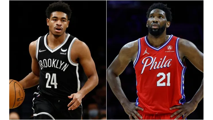 Cam Thomas of the Brooklyn Nets (left) and Joel Embiid of the Philadelphia 76ers (right)