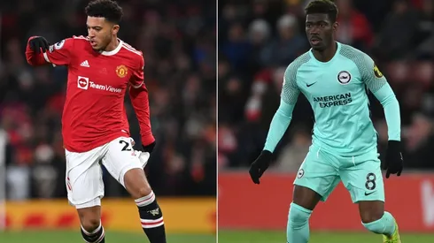 Jadon Sancho of Manchester United (left) and Yves Bissouma of Brighton & Hove Albion