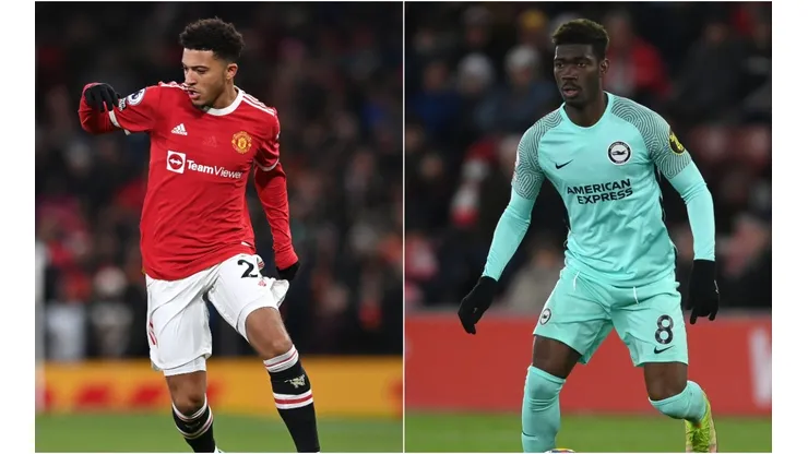 Jadon Sancho of Manchester United (left) and Yves Bissouma of Brighton & Hove Albion