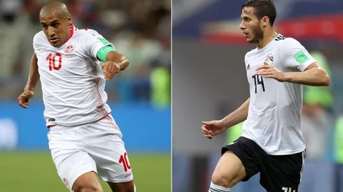 Wahbi Khazri of Tunisia (left) and Ramadan Sobhy of Egypt