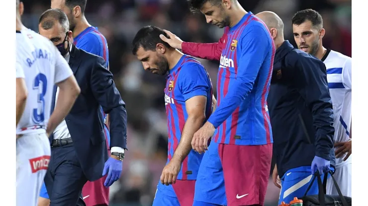 Sergio Aguero of Barcelona looks dejected as he leaves the pitch
