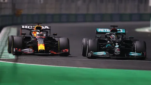 Max Verstappen and Lewis Hamilton compete for the title