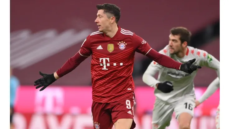 Robert Lewandowski gestures during a Bundesliga match