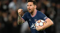 Lionel Messi of PSG celebrates after scoring a goal.