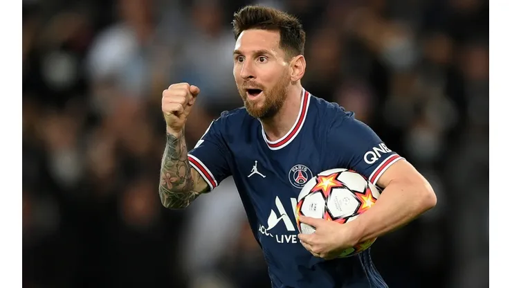 Lionel Messi of PSG celebrates after scoring a goal.