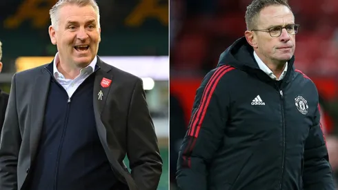 Dean Smith of Norwich (left) and Ralf Rangnick of Manchester United (right)