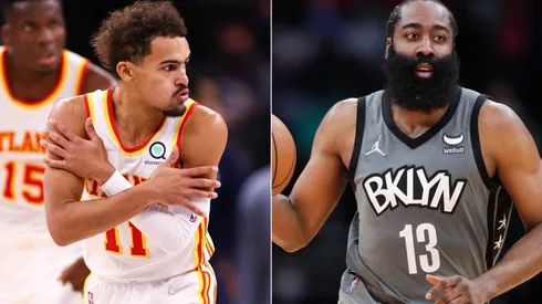 Trae Young of the Atlanta Hawks (left) and James Harden of the Brooklyn Nets (right)