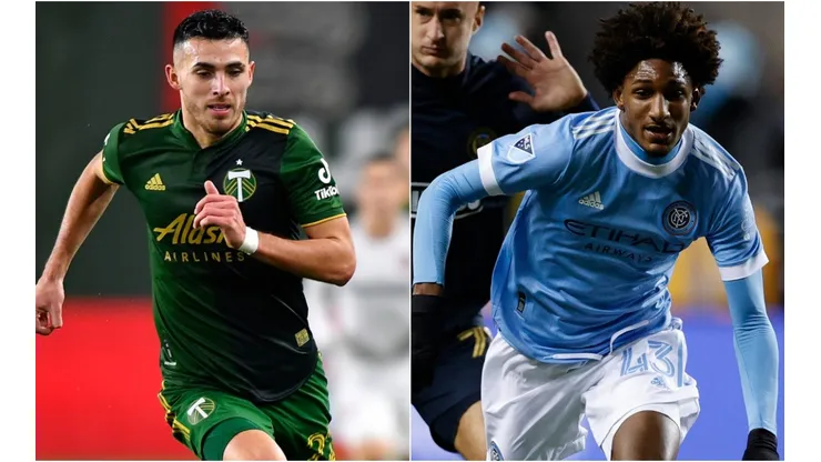 Cristhian Paredes of Portland Timbers (left) and Talles Magno of New York City FC (right)