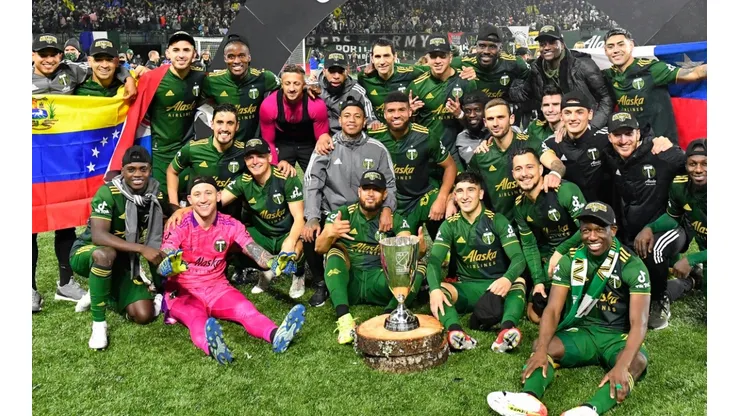 The Portland Timbers celebrate after the 2021 MLS Western Conference Playoff Final