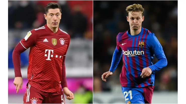 Robert Lewandowski of Bayern (left) and Frenkie De Jong of Barcelona