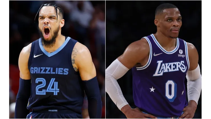 Dillon Brooks of the Memphis Grizzlies (left) and Russell Westbrook of the Los Angeles Lakers (right)