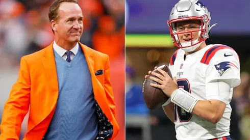 Peyton Manning (left) and Mac Jones.