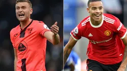 Ben Gibson of Norwich (left) and Mason Greenwood of Manchester United (right)