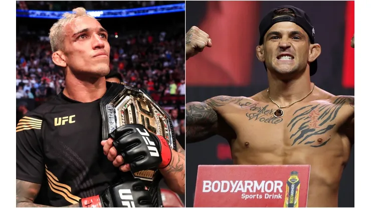Charles Oliveira of Brazil (left) and Dustin Poirier of the US (right)