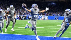 Amon-Ra St. Brown #14 of the Detroit Lions celebrates