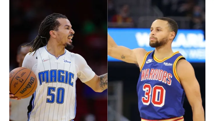 Cole Anthony of Magic (left) and Curry of Warriors