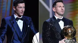 Robert Lewandowski (left) and Lionel Messi in the 2021 Ballon d'Or ceremony.