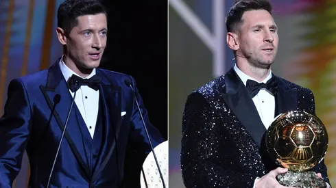 Robert Lewandowski (left) and Lionel Messi in the 2021 Ballon d'Or ceremony.