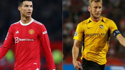 Cristiano Ronaldo of Manchester United (left) and Fabian Lustenberger of Young Boys