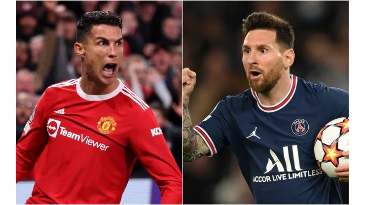Cristiano Ronaldo of Manchester United (left) and Lionel Messi of PSG (right)