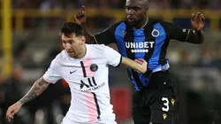 Lionel Messi of PSG (left) and Eder Alvarez Balanta of Club Brugge (right)