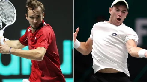 Daniil Medvedev of RTF (left) and Dominik Koepfer of Germany (right)