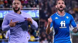 Memphis Depay of Barcelona (left) and Willian Jose of Real Betis (right)