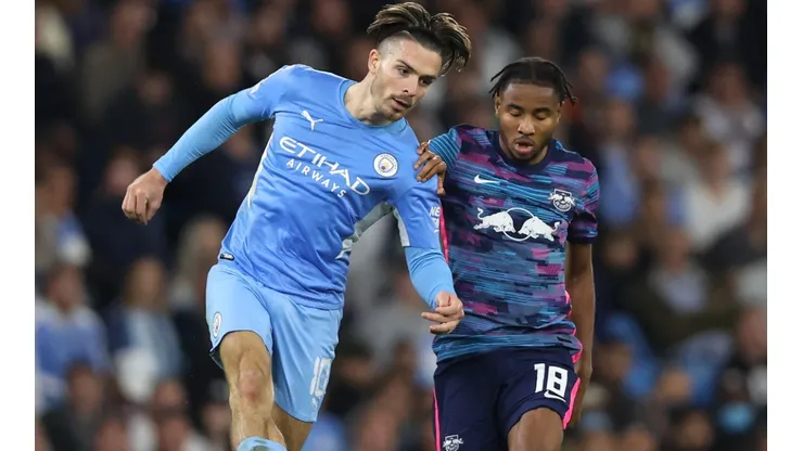 Jack Grealish of Manchester City (left) and Christopher Nkunku of RB Leipzig (right)