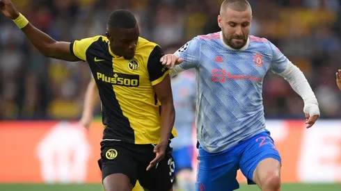 Luke Shaw of Manchester United (right) and Christopher Martins Pereira of Young Boys (left)