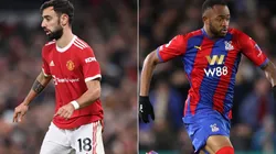 Bruno Fernandes of Manchester United (left) and Jordan Ayew of Crystal Palace