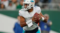 Quarterback Tua Tagovailoa of Miami Dolphins at the game vs New York Jets on November 21