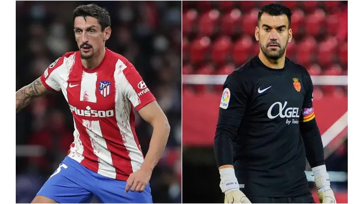 Stefan Savic of Atletico Madrid (left) and Manolo Reina of Mallorca (right)
