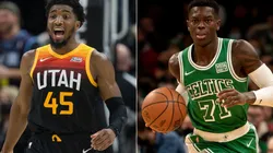 Donovan Mitchell of the Utah Jazz (left) and Dennis Schroder of the Boston Celtics (right)