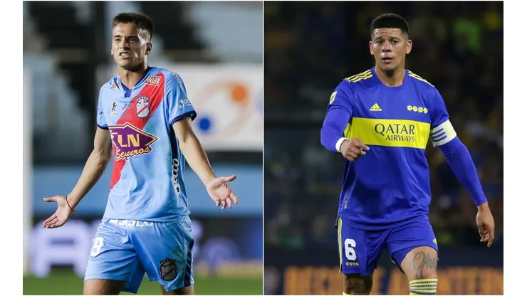 Brian Farioli of Arsenal de Sarandi (left) and Marcos Rojo of Boca Juniors.