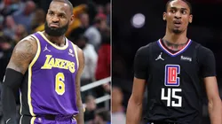 LeBron James of the Los Angeles Lakers (left) and Keon Johnson of the Los Angeles Clippers (right)