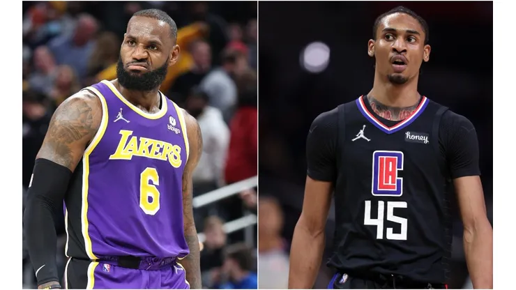 LeBron James of the Los Angeles Lakers (left) and Keon Johnson of the Los Angeles Clippers (right)