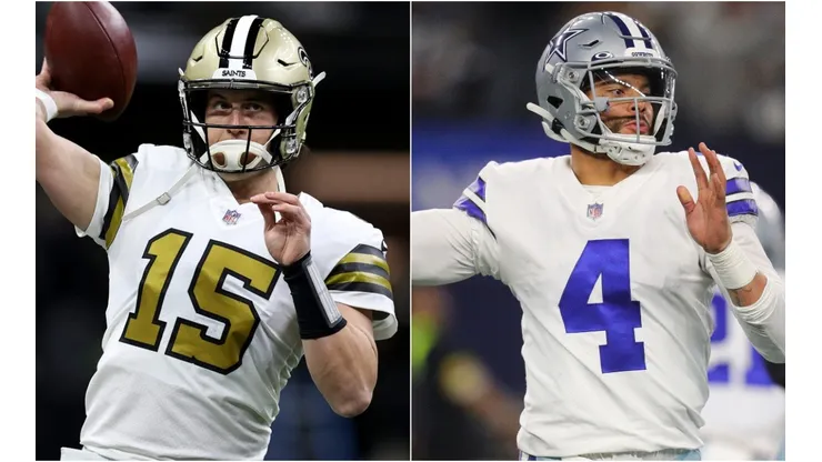 Trevor Siemian of the New Orleans Saints (left) and Dak Prescott of the Dallas Cowboys (right)
