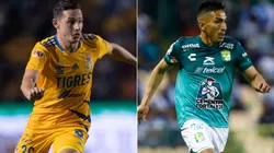 Florian Thauvin of Tigres UANL (left) and Angel Mena of Club Leon